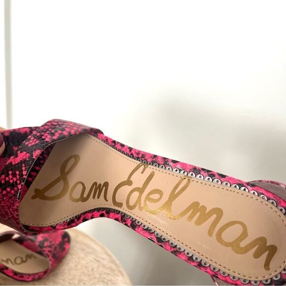 Sam Edelman Yaro Hot Pink Python Snake Block Heel Open Toe Sandals Sz 7 NWOB - Picture 11 of 12